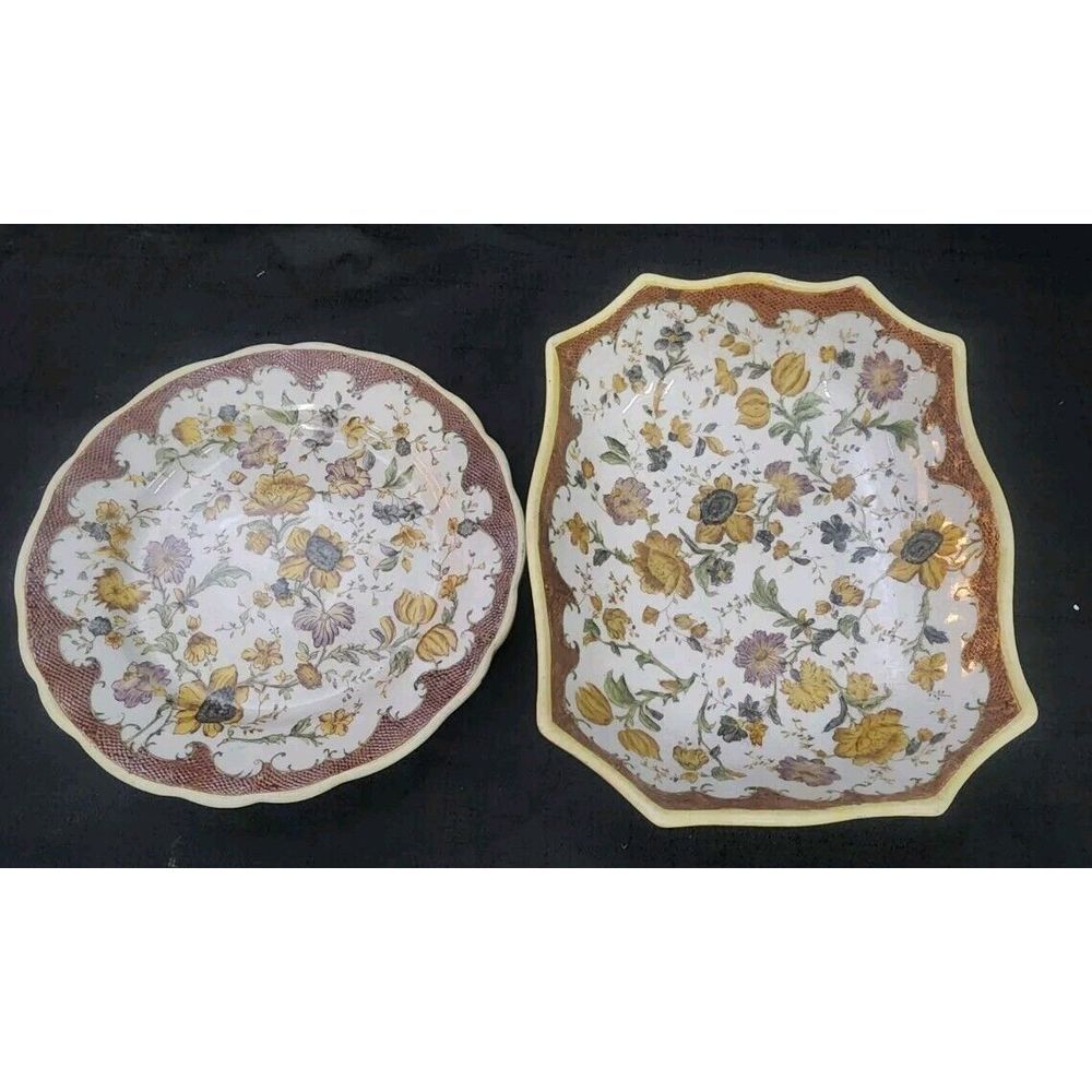 Wong Lee 1895 WL Floral Serving Dish & Plate Rare Vintage Find EUC Painted